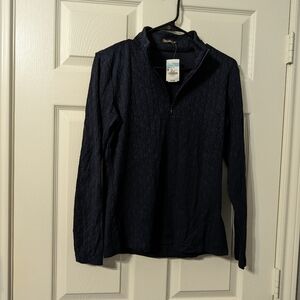 J. McLaughlin Navy quilted texture tight 3/4 zip pull over